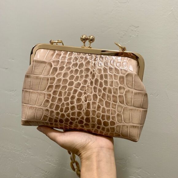 Handmade Genuine Leather Croc-Embossed Kisslock Clutch/Shoulder bag/Crossbody - Picture 3 of 16